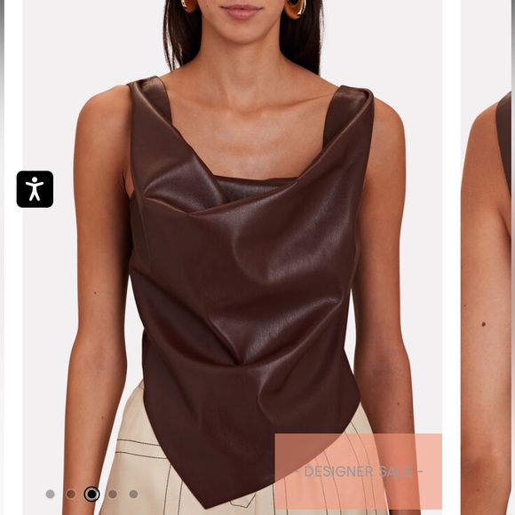 NWT Nanushka Petra Draped Sleeveless Asymmetrical Tank Top Brown Vegan Leather - Picture 9 of 16